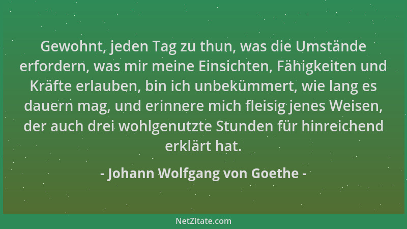 Johann Wolfgang von Goethe - Gewohnt, jeden Tag zu thun, was die Umstände erfordern, was mir meine Einsichten, Fähigkeiten...