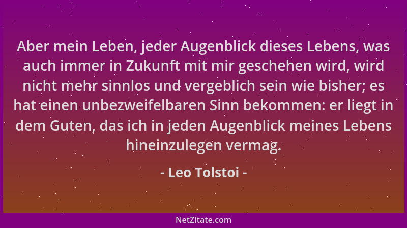 Leo Tolstoi - Aber mein Leben, jeder Augenblick dieses Lebens, was auch immer in Zukunft mit mir geschehen wird, wird nicht...
