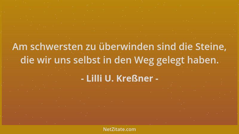 Lilli U. Kreßner - Am schwersten zu überwinden sind die Steine, die wir uns selbst in den Weg gelegt haben....