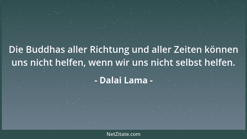 Dalai Lama - Die Buddhas aller Richtung und aller Zeiten können uns nicht helfen, wenn wir uns nicht selbst helfen....