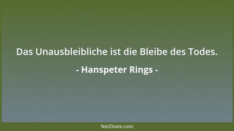 Hanspeter Rings - Das Unausbleibliche ist die Bleibe des Todes....