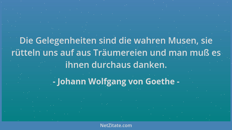 Johann Wolfgang von Goethe - Die Gelegenheiten sind die wahren Musen, sie rütteln uns auf aus Träumereien und man muß es ih...