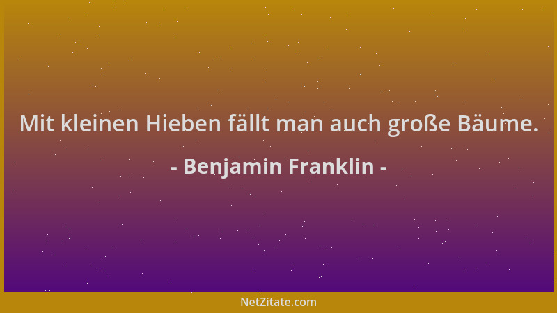 Benjamin Franklin - Mit kleinen Hieben fällt man auch große Bäume....