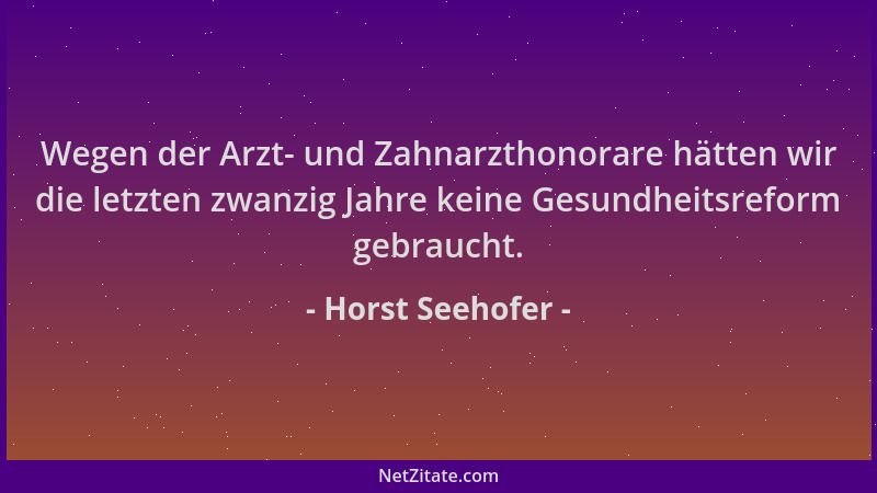 Horst Seehofer - Wegen der Arzt- und Zahnarzthonorare hätten wir die letzten zwanzig Jahre keine Gesundheitsreform gebrauch...