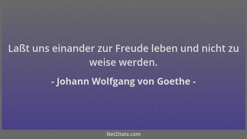 Johann Wolfgang von Goethe - Laßt uns einander zur Freude leben und nicht zu weise werden....