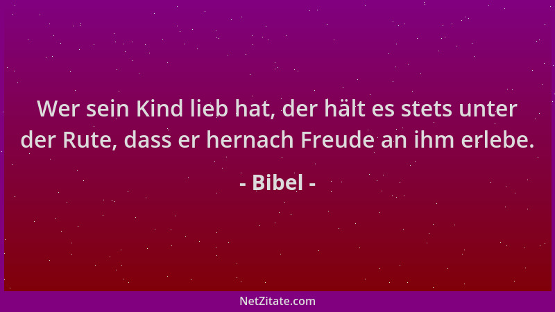 Bibel - Wer sein Kind lieb hat, der hält es stets unter der Rute, dass er hernach Freude an ihm erlebe....