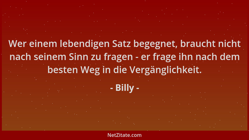 Billy - Wer einem lebendigen Satz begegnet, braucht nicht nach seinem Sinn zu fragen - er frage ihn nach dem besten Weg in...
