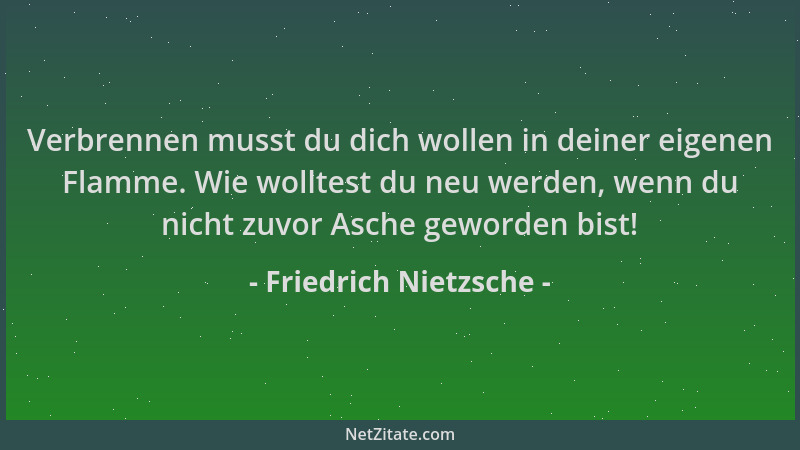 Friedrich Nietzsche - Verbrennen musst du dich wollen in deiner eigenen Flamme. Wie wolltest du neu werden, wenn du nicht z...