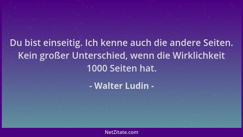 Walter Ludin - Du bist einseitig. Ich kenne auch die andere Seiten. Kein großer Unterschied, wenn die Wirklichkeit 1000 Sei...