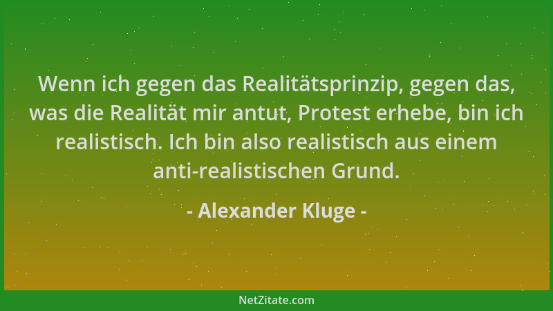 Alexander Kluge - Wenn ich gegen das Realitätsprinzip, gegen das, was die Realität mir antut, Protest erhebe, bin ich reali...