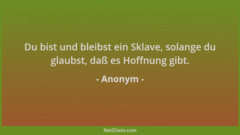 Anonym - Du bist und bleibst ein Sklave, solange du glaubst, daß es Hoffnung gibt....