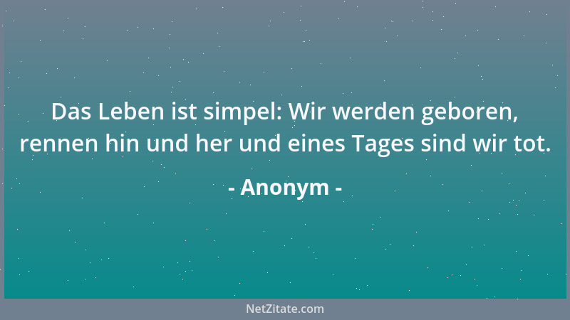 Anonym - Das Leben ist simpel: Wir werden geboren, rennen hin und her und eines Tages sind wir tot....