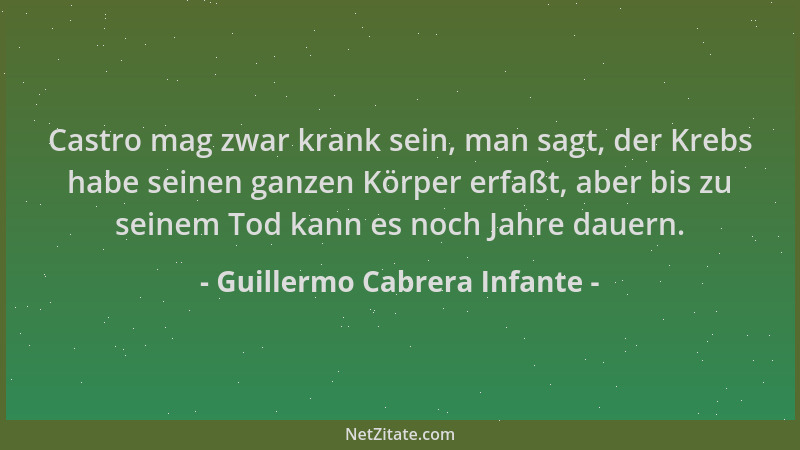 Guillermo Cabrera Infante - Castro mag zwar krank sein, man sagt, der Krebs habe seinen ganzen Körper erfaßt, aber bis zu s...