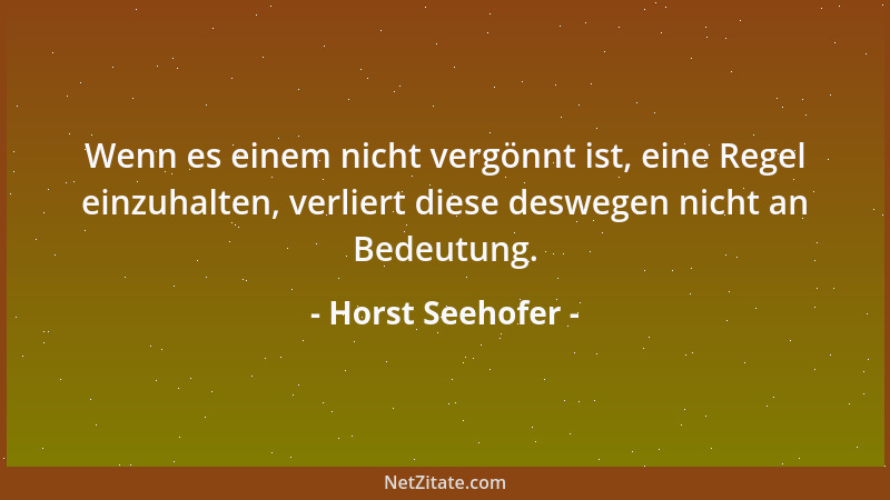 Horst Seehofer - Wenn es einem nicht vergönnt ist, eine Regel einzuhalten, verliert diese deswegen nicht an Bedeutung....