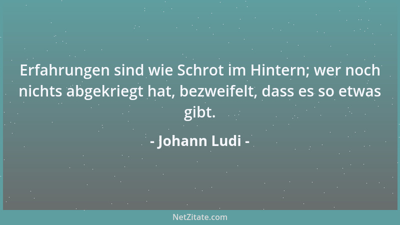 Johann Ludi - Erfahrungen sind wie Schrot im Hintern; wer noch nichts abgekriegt hat, bezweifelt, dass es so etwas gibt....