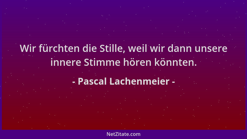 Pascal Lachenmeier - Wir fürchten die Stille, weil wir dann unsere innere Stimme hören könnten....