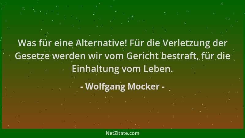 Wolfgang Mocker - Was für eine Alternative! Für die Verletzung der Gesetze werden wir vom Gericht bestraft, für die Einhalt...