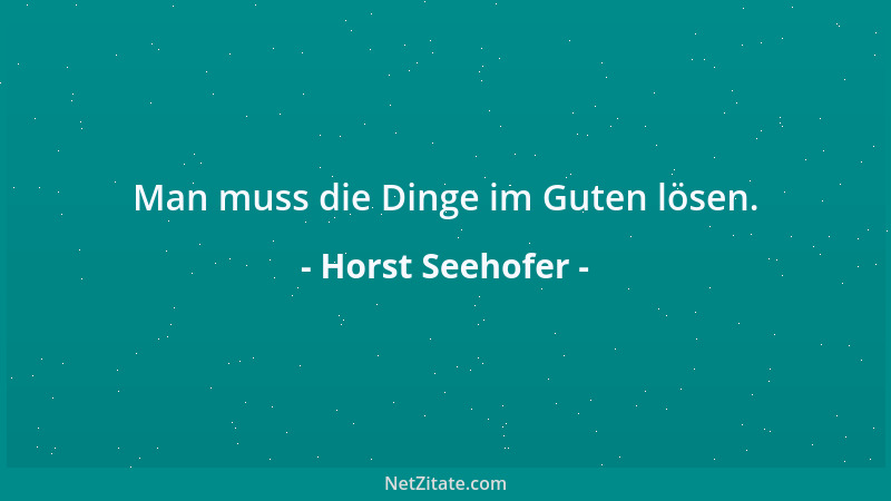 Horst Seehofer - Man muss die Dinge im Guten lösen....