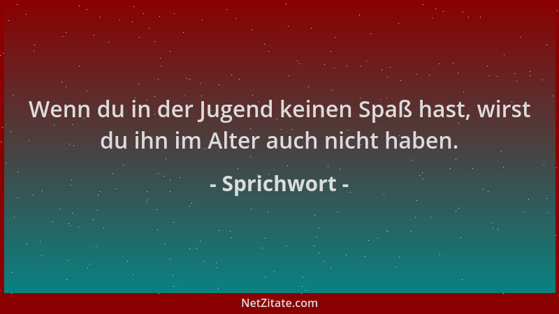 Sprichwort - Wenn du in der Jugend keinen Spaß hast, wirst du ihn im Alter auch nicht haben....