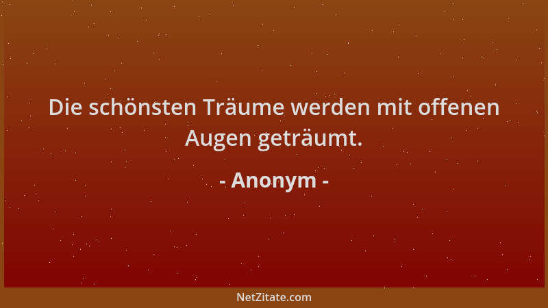 Anonym - Die schönsten Träume werden mit offenen Augen geträumt....