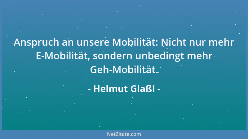 Helmut Glaßl - Anspruch an unsere Mobilität: Nicht nur mehr E-Mobilität, sondern unbedingt mehr Geh-Mobilität....