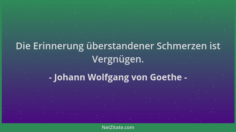 Johann Wolfgang von Goethe - Die Erinnerung überstandener Schmerzen ist Vergnügen....