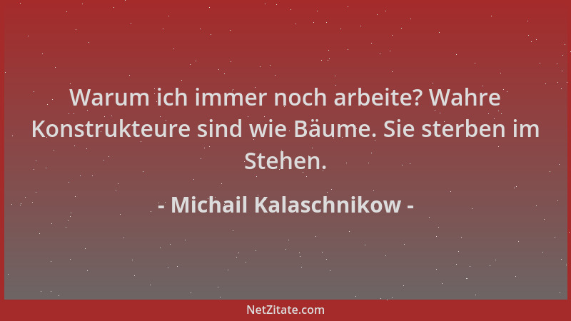 Michail Kalaschnikow - Warum ich immer noch arbeite? Wahre Konstrukteure sind wie Bäume. Sie sterben im Stehen....