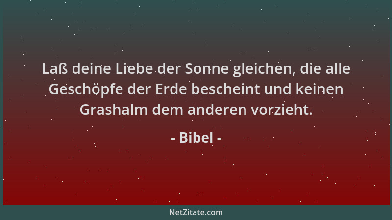 Bibel - Laß deine Liebe der Sonne gleichen, die alle Geschöpfe der Erde bescheint und keinen Grashalm dem anderen vorzieht....