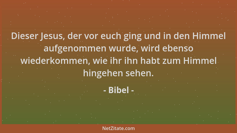 Bibel - Dieser Jesus, der vor euch ging und in den Himmel aufgenommen wurde, wird ebenso wiederkommen, wie ihr ihn habt zum...