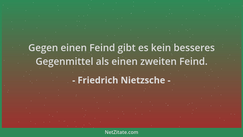 Friedrich Nietzsche - Gegen einen Feind gibt es kein besseres Gegenmittel als einen zweiten Feind....