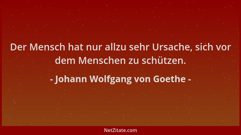 Johann Wolfgang von Goethe - Der Mensch hat nur allzu sehr Ursache, sich vor dem Menschen zu schützen....