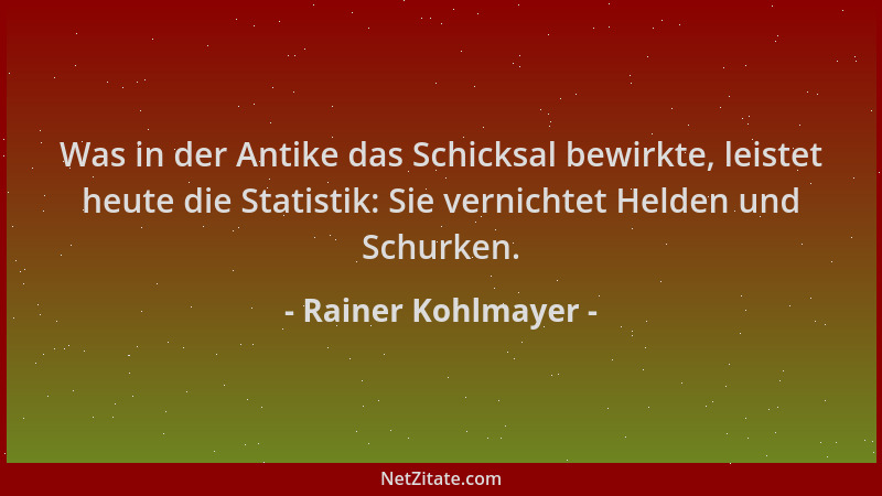 Rainer Kohlmayer - Was in der Antike das Schicksal bewirkte, leistet heute die Statistik: Sie vernichtet Helden und Schurke...