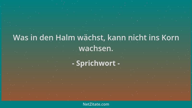 Sprichwort - Was in den Halm wächst, kann nicht ins Korn wachsen....