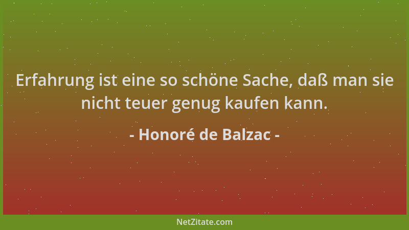 Honoré de Balzac - Erfahrung ist eine so schöne Sache, daß man sie nicht teuer genug kaufen kann....
