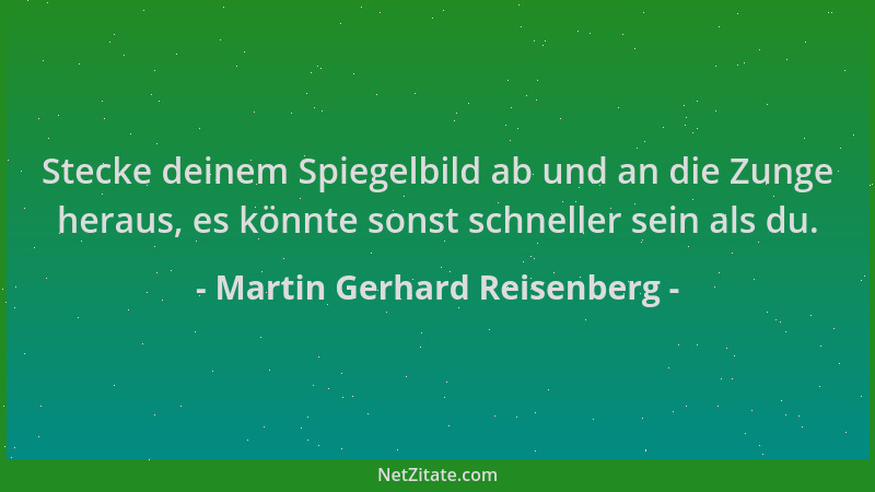 Martin Gerhard Reisenberg - Stecke deinem Spiegelbild ab und an die Zunge heraus, es könnte sonst schneller sein als du....