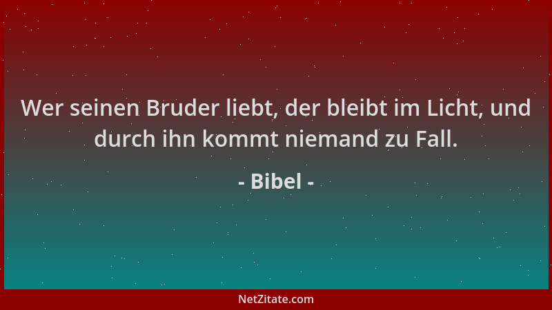 Bibel - Wer seinen Bruder liebt, der bleibt im Licht, und durch ihn kommt niemand zu Fall....