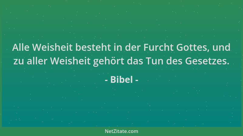 Bibel - Alle Weisheit besteht in der Furcht Gottes, und zu aller Weisheit gehört das Tun des Gesetzes....