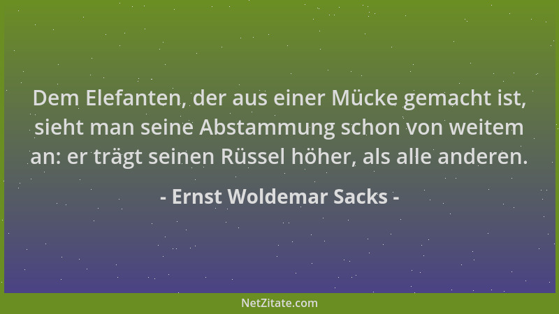 Ernst Woldemar Sacks - Dem Elefanten, der aus einer Mücke gemacht ist, sieht man seine Abstammung schon von weitem an: er t...
