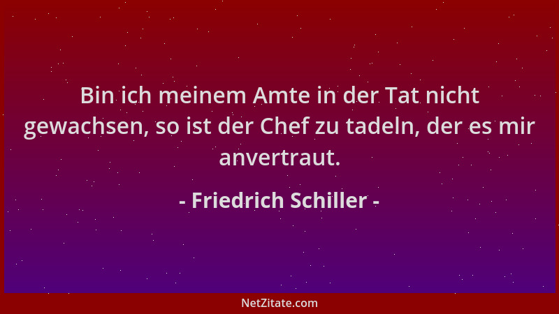 Friedrich Schiller - Bin ich meinem Amte in der Tat nicht gewachsen, so ist der Chef zu tadeln, der es mir anvertraut....