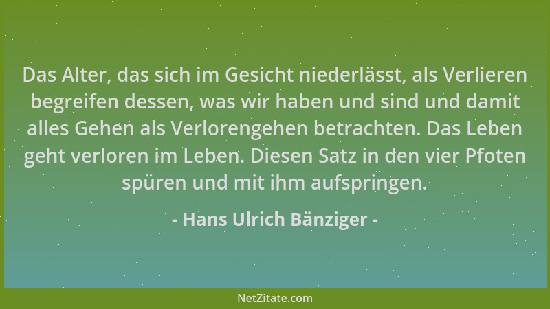 Hans Ulrich Bänziger - Das Alter, das sich im Gesicht niederlässt, als Verlieren begreifen dessen, was wir haben und sind u...