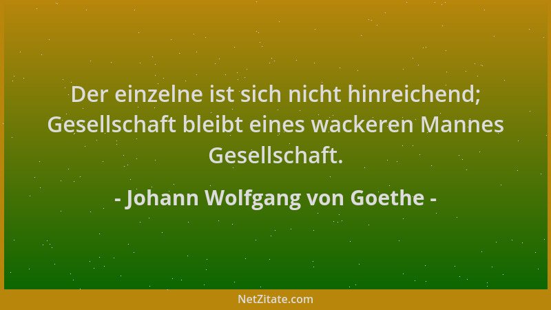 Johann Wolfgang von Goethe - Der einzelne ist sich nicht hinreichend; Gesellschaft bleibt eines wackeren Mannes Gesellschaf...