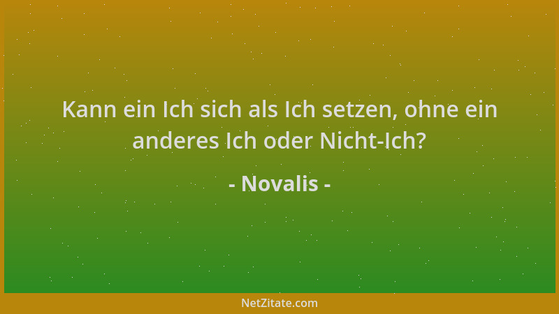 Novalis - Kann ein Ich sich als Ich setzen, ohne ein anderes Ich oder Nicht-Ich?...