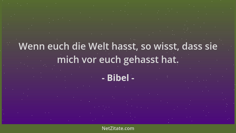 Bibel - Wenn euch die Welt hasst, so wisst, dass sie mich vor euch gehasst hat....