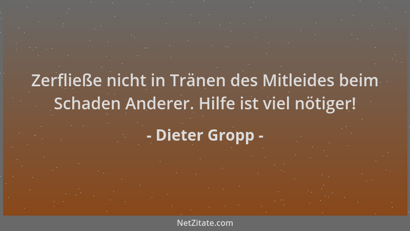 Dieter Gropp - Zerfließe nicht in Tränen des Mitleides beim Schaden Anderer. Hilfe ist viel nötiger!...