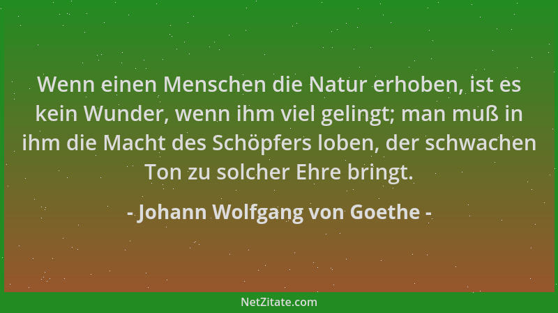 Johann Wolfgang von Goethe - Wenn einen Menschen die Natur erhoben, ist es kein Wunder, wenn ihm viel gelingt; man muß in i...