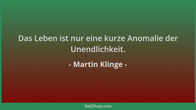 Martin Klinge - Das Leben ist nur eine kurze Anomalie der Unendlichkeit....