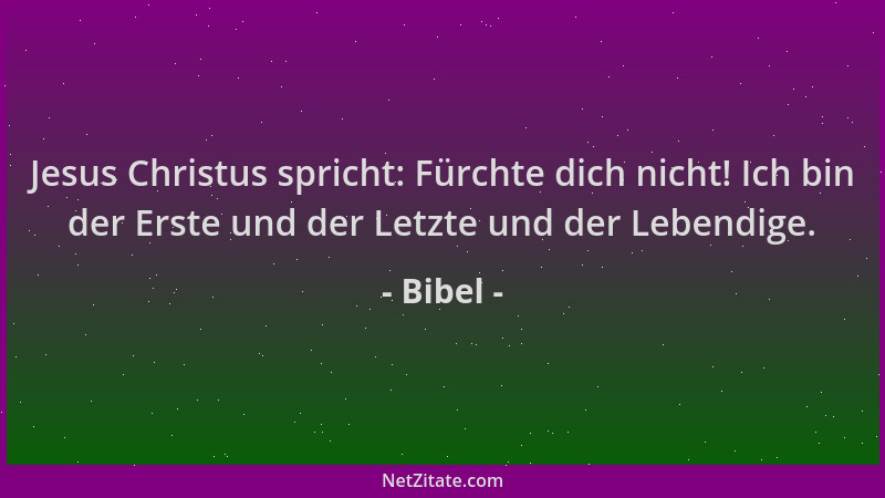Bibel - Jesus Christus spricht: Fürchte dich nicht! Ich bin der Erste und der Letzte und der Lebendige....