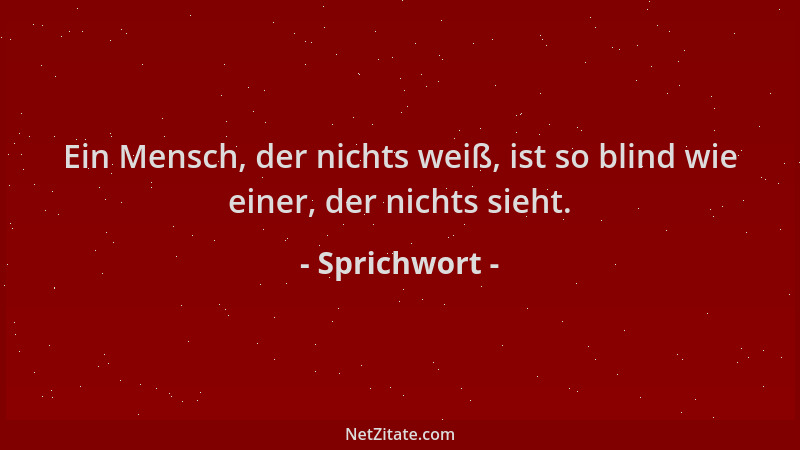 Sprichwort - Ein Mensch, der nichts weiß, ist so blind wie einer, der nichts sieht....
