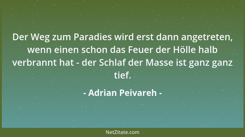 Adrian Peivareh - Der Weg zum Paradies wird erst dann angetreten, wenn einen schon das Feuer der Hölle halb verbrannt hat -...