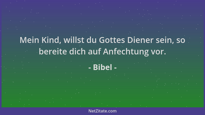 Bibel - Mein Kind, willst du Gottes Diener sein, so bereite dich auf Anfechtung vor....